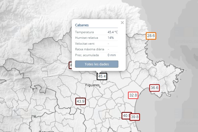 MeteoEmporda's tweet photo. 🔴 ACTUALITZACIÓ DE DADES 🔴

Rècords absoluts de temperatura màxima a Catalunya:

- 45'4°C Cabanes (pendent de confirmar)
- 45'2°C Figueres
- 45'1°C embassament Darnius-Boadella

Increïble!

Dades: @AEMET_Cat @meteocat https://t.co/TA2nSpdMhL