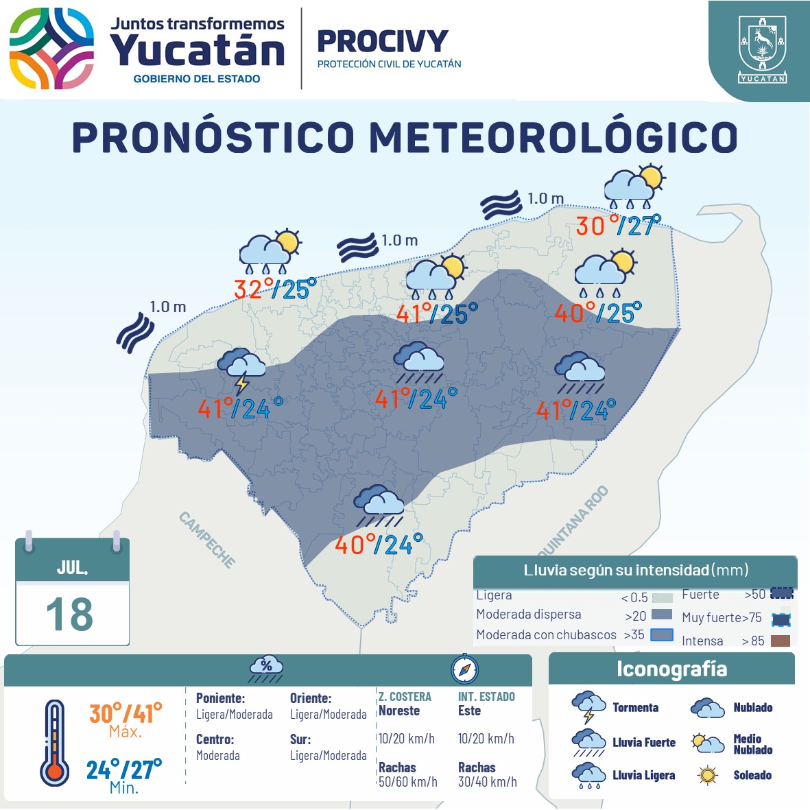 procivy's tweet photo. #Pronóstico
Se espera lluvia moderada con chubascos acompañada de actividad eléctrica y rachas de viento después de las 2:00 de la tarde en los municipios de #Tizimín, #Valladolid, #Tunkas, #Izamal, #Sotuta, #Tekit, #Tecoh, #Abalá y sur de #Mérida;...(1/2) https://t.co/0nFPsSgDCx