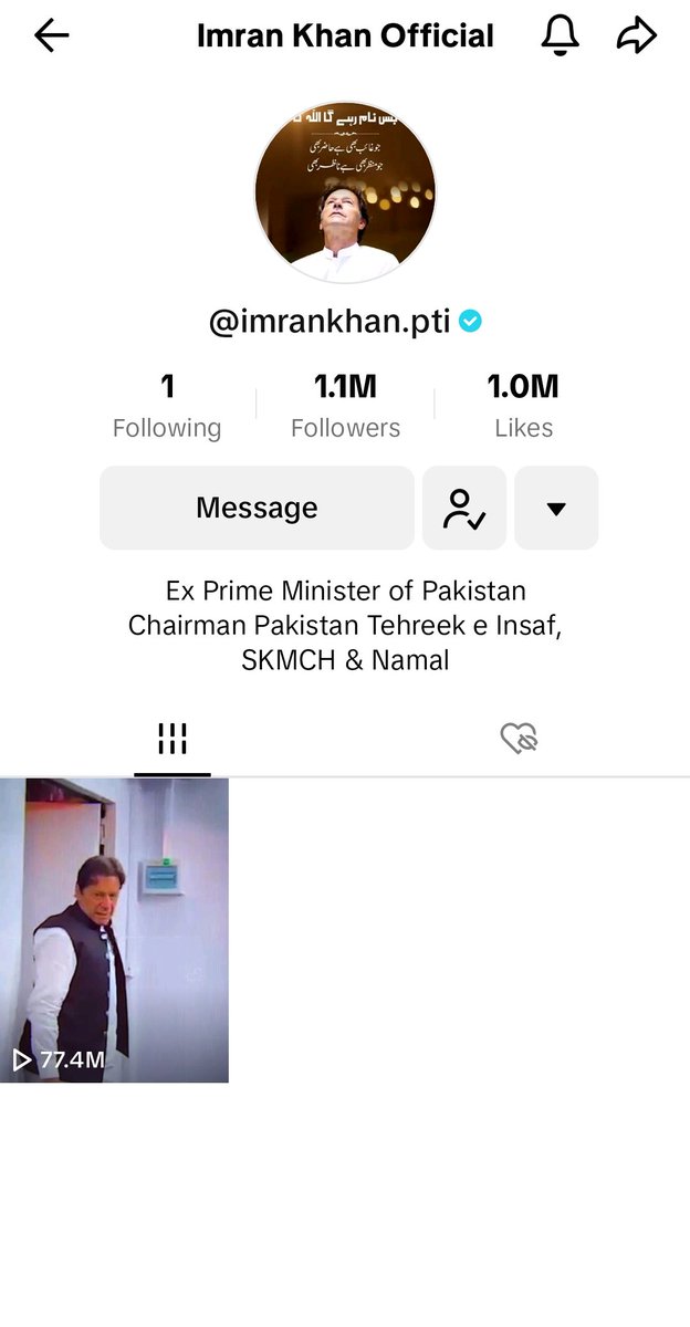 1.1 million followers in 10 Hours  and 77M views insane following of our khan❤️ <a href="/ImranKhanPTI/">Imran Khan</a>
More power to you ❤️
#ImranKhanOnTikTok
#Leader