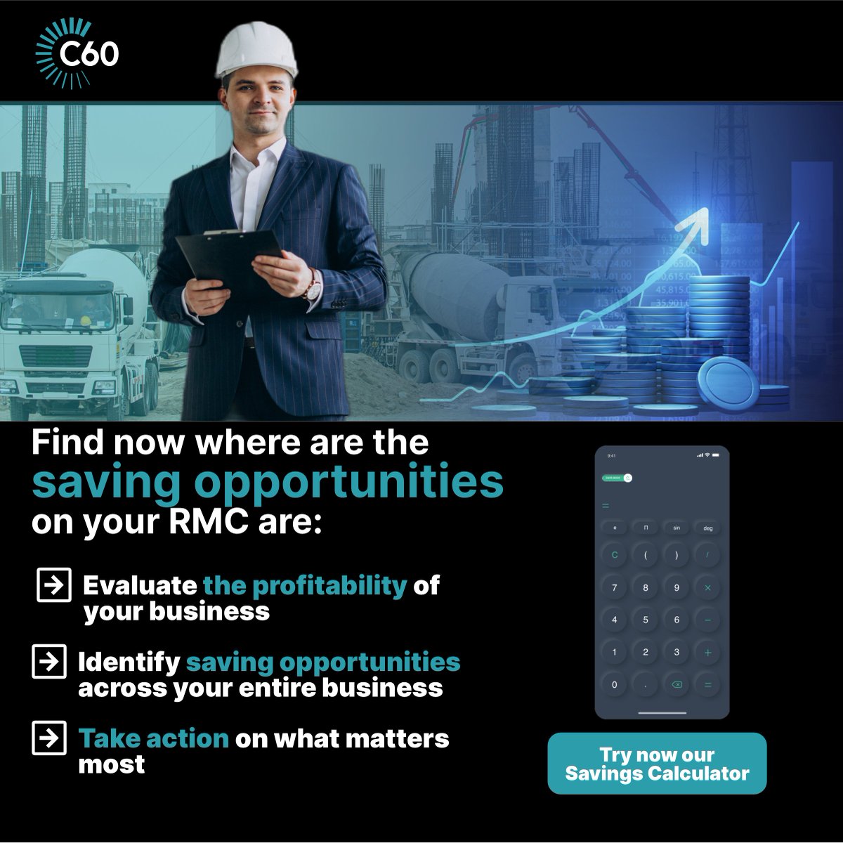 C60_AI's tweet image. 📣 Calling all Ready Mix Concrete Producers! 🏗️

Try our C60 Savings Calculator and estimate cost savings for your business! 💰💪
 at eu1.hubs.ly/H04yQWq0 💪🏽🚀

#ReadyMixConcrete #ConcreteProducers #C60SavingsCalculator