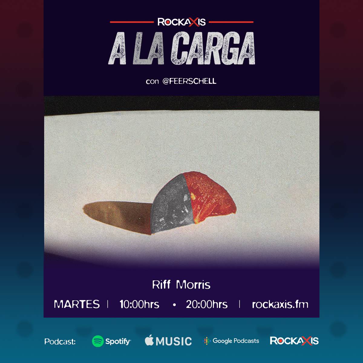 rockaxisoficial's tweet photo. Este martes volvemos con todo en A la carga. Escucharemos a Alt de facto, Lynch, @Riffmorris, @Dechonos, Los perros de Pavlov y @erickbarahonacl. Escúchalo a las 10 y 20 hrs por https://t.co/UpQaeYBpFa. Conduce: @Feerschell. https://t.co/WqebLtpQHm