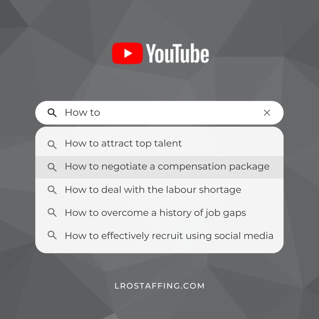 LROstaffing's tweet image. From how to attract top talent to negotiating a compensation package, our YouTube channel answers the questions you may have about the search and staffing process. 📹

Watch our videos on YouTube here: loom.ly/q0qji5I

#CareerAdvice #WorkTips #RecruitmentServices