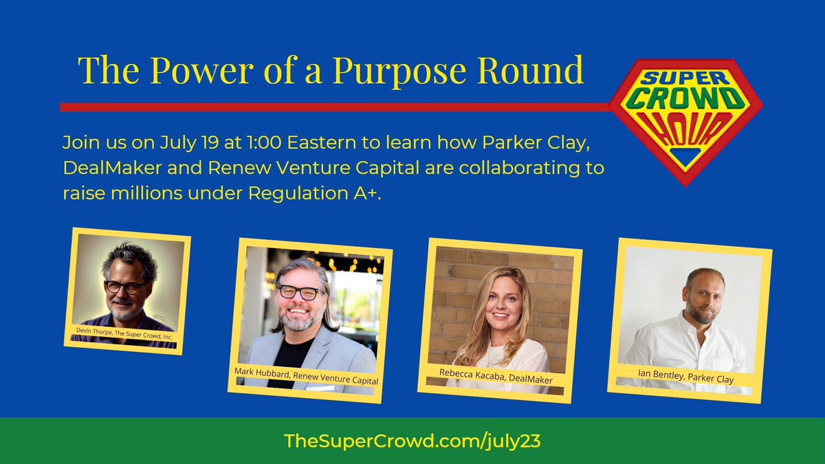 SuperCrowd (@thesupercrowd) on Twitter photo Just 24 hours left until our #SuperCrowdHour webinar featuring @rkacaba of @dealmakertech, <a href="/Ian_w_bentley/">Ian Bentley</a> of <a href="/parkerclay/">Parker Clay</a> and <a href="/mwhubby/">Mark Hubbard</a> of <a href="/renew_vc/">Renew Venture Capital®</a>. Get ready for an insightful session on impact crowdfunding. See you there!
Click here to watch: bit.s4g.biz/002 Just 24 hours left until our #SuperCrowdHour webinar featuring @rkacaba of @dealmakertech, <a href="/Ian_w_bentley/">Ian Bentley</a> of <a href="/parkerclay/">Parker Clay</a> and <a href="/mwhubby/">Mark Hubbard</a> of <a href="/renew_vc/">Renew Venture Capital®</a>. Get ready for an insightful session on impact crowdfunding. See you there!
Click here to watch: bit.s4g.biz/002