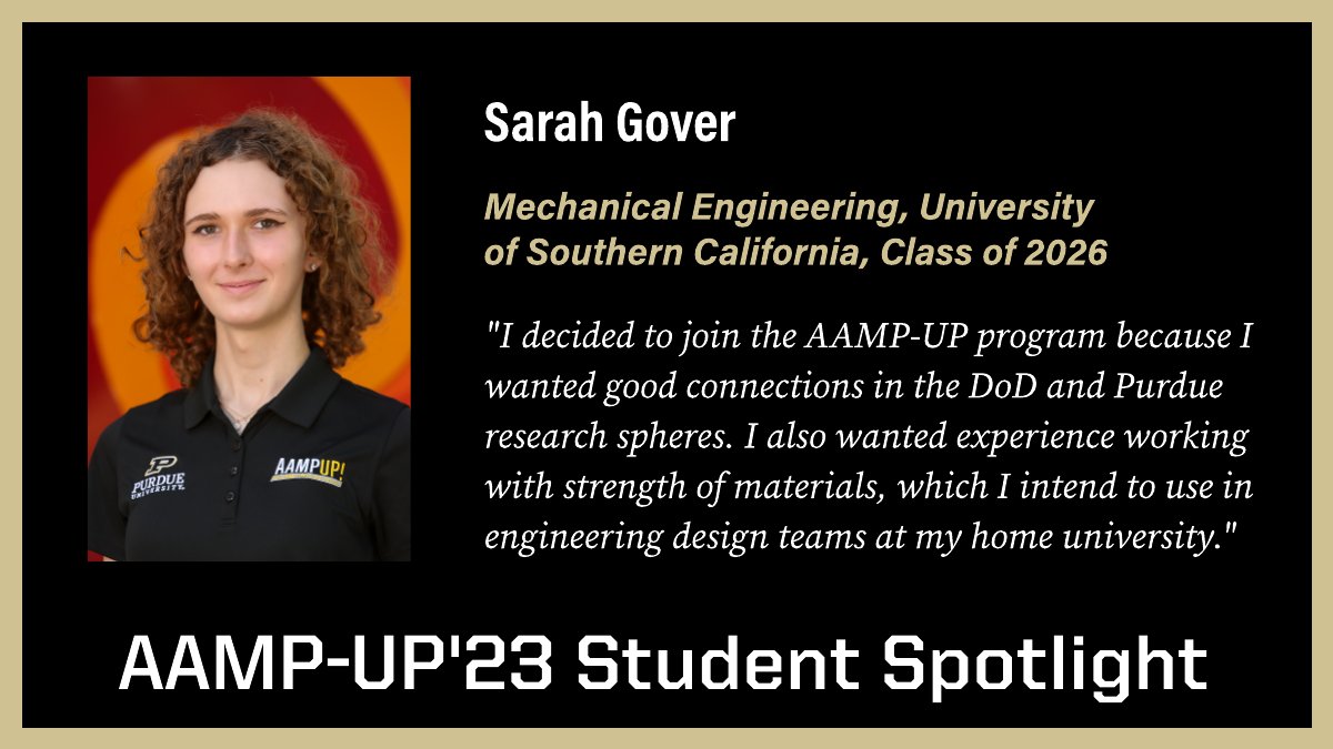 Sarah Gover, a sophomore in Mechanical Engineering at @USC, is working with Prof. Chelsea Davis on energetic material binders. She joined AAMP-UP because of her interest in materials engineering and desire to make connections within the @DeptofDefense.