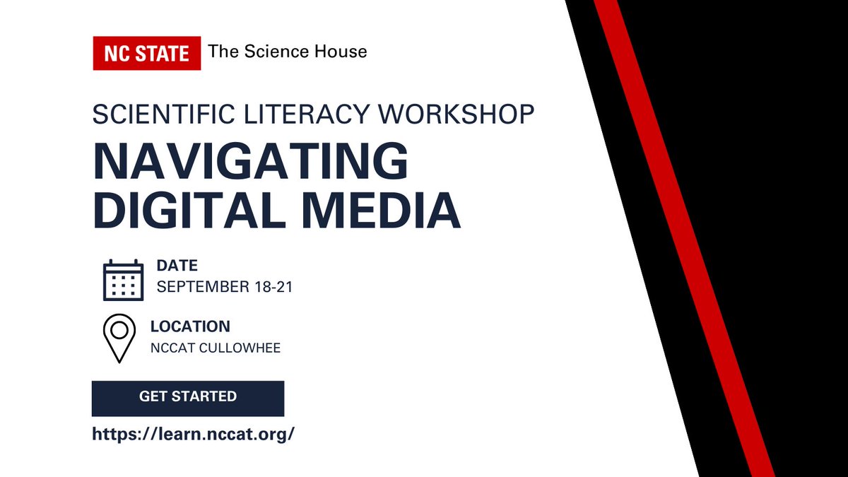 TheScienceHouse's tweet photo. Gaining digital literacy is more important than ever! Come to @NCCATNews - Cullowhee from Sept. 18-21st to learn how to help your 5-12 grade students navigate the world of media.
📆Register - https://t.co/zW7J24g2En
#DigitalLiteracy #TheScienceHouse #NCCAT #NCED https://t.co/r4IdasFpsF
