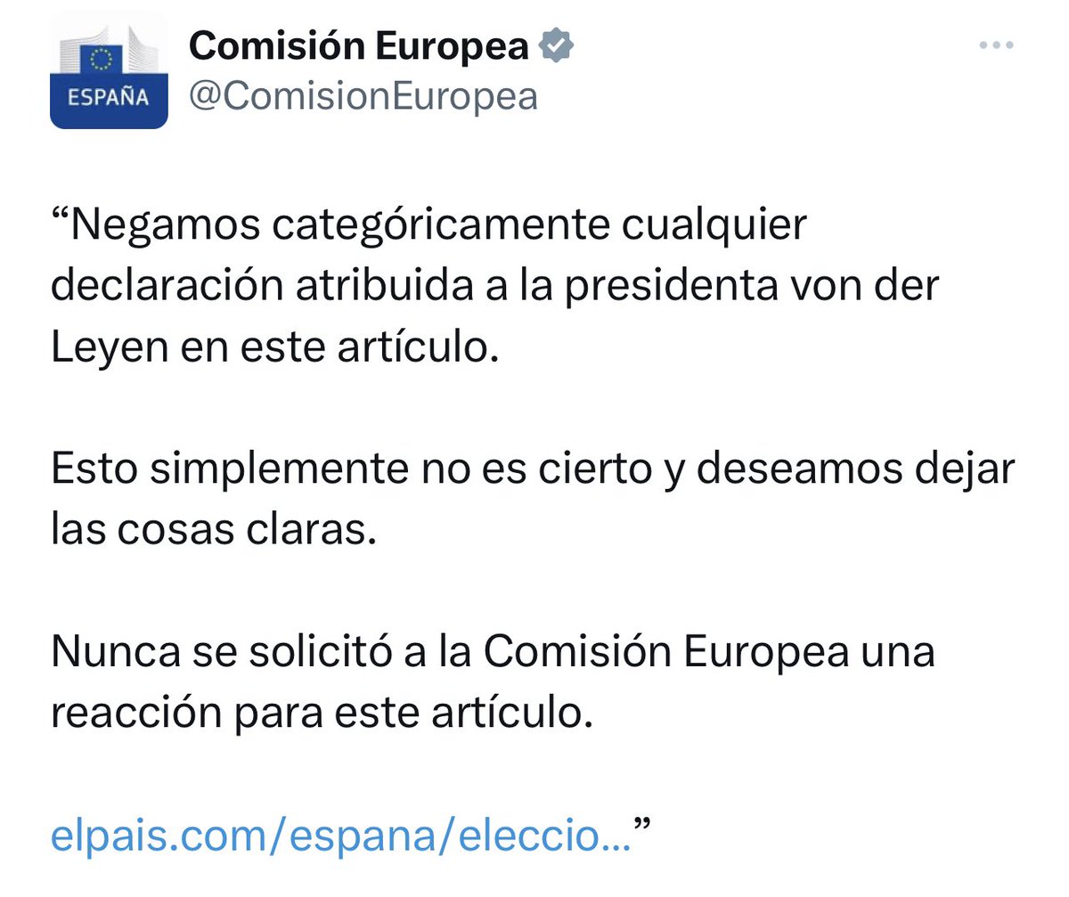 ⛔ BULO de <a href="/Ander_Gil/">Ander Gil</a> y <a href="/el_pais/">EL PAÍS</a>. "Von der Leyen sobre Feijóo: 'este hombre ha venido sin ideas. Sólo a desmontar al Gobierno de su país".

❌ FALSO: La Comisión Europea "niega categóricamente", a través de un comunicado, cualquier declaración atribuida a su presidenta.