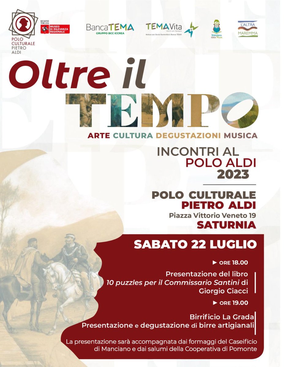 Polopietroaldi's tweet photo. 🍻 Birra artigianale (ghiacciata) + un buon libro 📖

Questo il programma per il prossimo appuntamento con #OltreilTempo: il ciclo di eventi gratuiti del Polo Culturale Aldi di Saturnia

𝗦𝗮𝗯𝗮𝘁𝗼 𝟮𝟮 𝗹𝘂𝗴𝗹𝗶𝗼 𝗱𝗮𝗹𝗹𝗲 𝗼𝗿𝗲 𝟭𝟴.𝟬𝟬

Info 👉 https://t.co/8RHF2UtX9K https://t.co/0Q2YGaWqCY