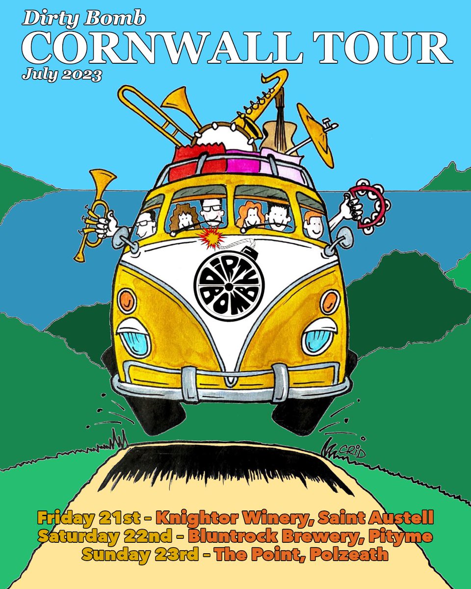 DirtyBombBand's tweet photo. 💣NEW GIG ANNOUNCEMENT!💣

As if the excitement of two Cornwall gigs this weekend wasn’t enough, we’re now able to announce a THIRD!

We will be playing at

🕶️ @Knightor_Winery on Friday,
🕶️ #bluntrockbrewery on Saturday AND
🕶️ @PointatPolzeath on Sunday!

See you there! 💣💣 https://t.co/3WiiSzhVS9
