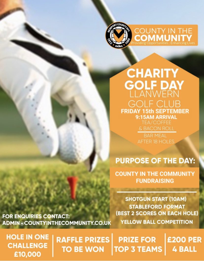 We are hosting our annual charity Golf day on Friday 15th September 2023 at Llanwern Golf Club. To express your interest in the day please contact admin@countyinthecommunity.co.uk If there are any businesses that would also like to sponsor a hole please get in touch. ⛳️⛳️⛳️