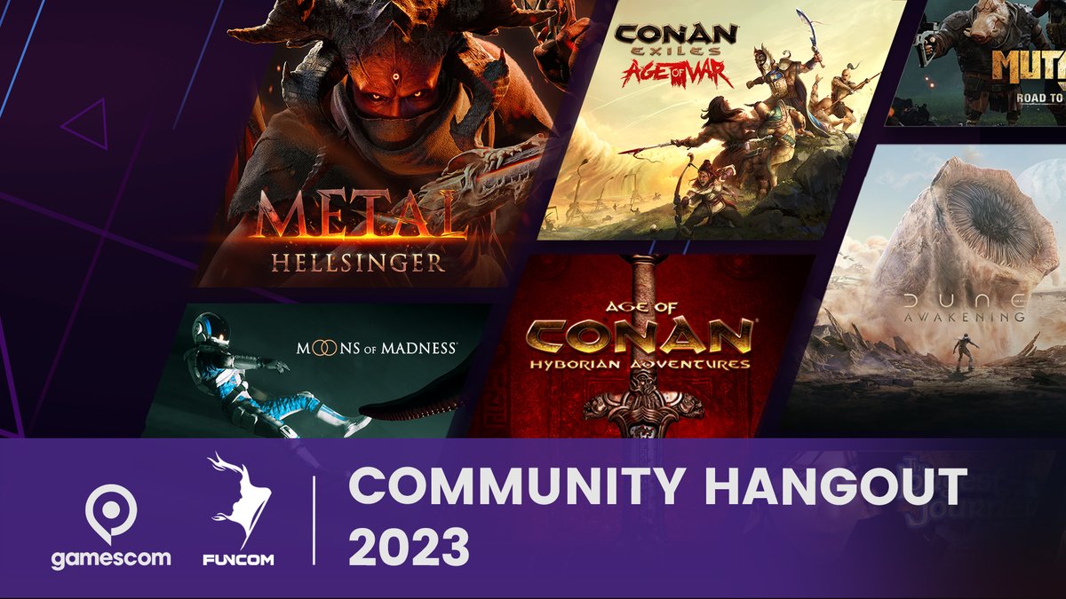 ConanExiles's tweet photo. Greetings Exiles,

Our team is going to be at Gamescom, and on August 25th, we're going to have an exclusive Community Hangout where we'll gather around, talk about games, and have a great time!

Check out the details and sign up here: https://t.co/ve3ZY2JhkL https://t.co/RFe5jzcHm1