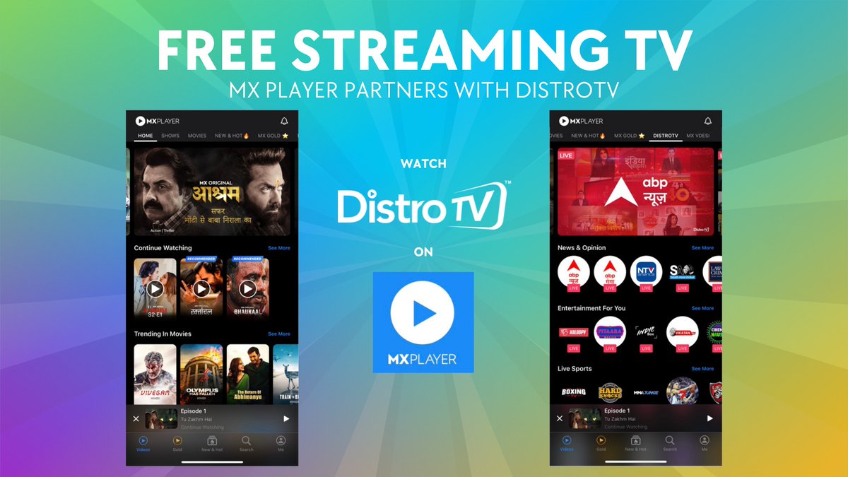 Entertainment got a huge upgrade! MX Player and DistroTV are partnering for an unforgettable TV experience. Hundreds of live streaming channels! Get ready, India! #StreamingMadness #DistroTV #MXPlayer #FreeStreaming loom.ly/lZEC0Gg