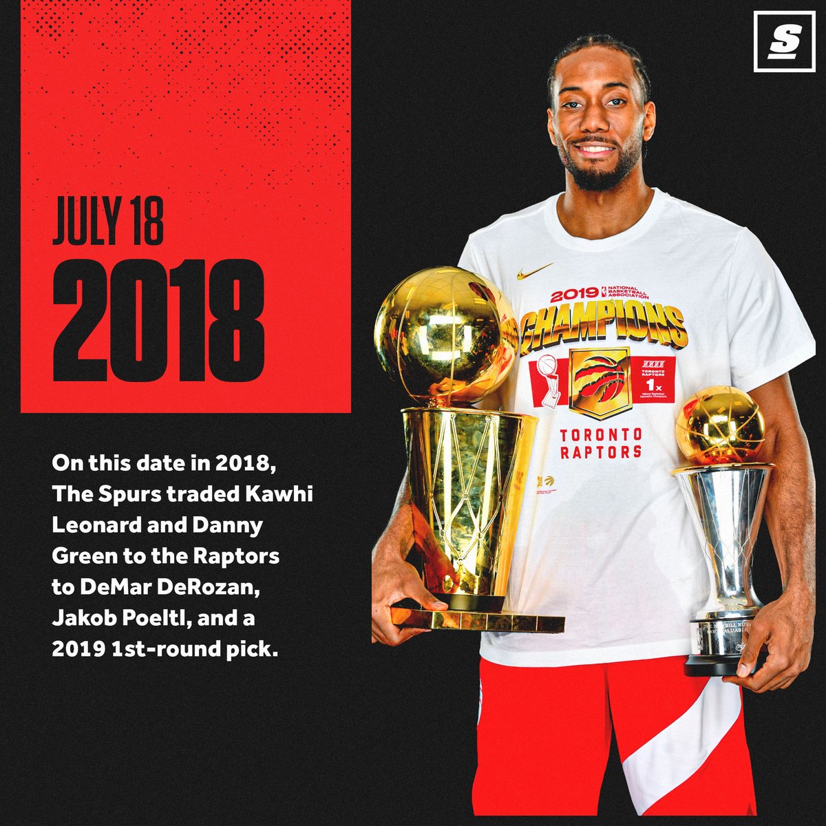 theScore's tweet photo. It's been 5 years since the Raptors traded for Kawhi Leonard. 🤯 https://t.co/D6SnfNhNhn