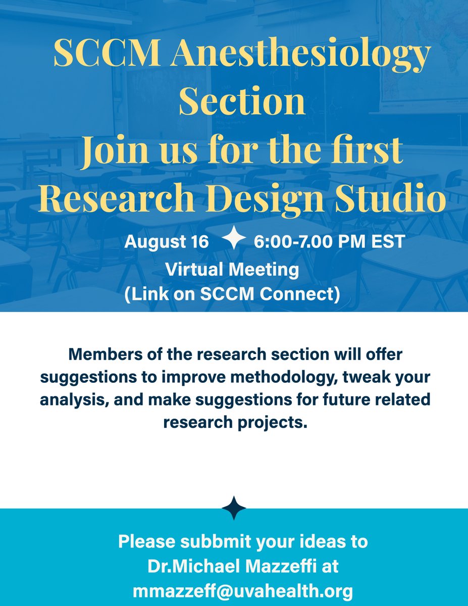 📢SCCM Anesthesiology Section Members if you have an idea for a clinical research project and are struggling to fine-tune it or move it forward, please consider participating in our Section's first 'Research Design Studio'. Details ⬇️ @MMazzeffi @KhannaAshishCCM