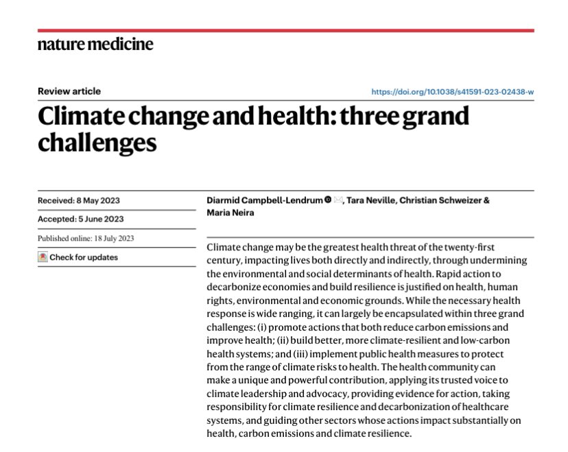 ClimaHealth.info (@climahealth) on Twitter photo New in <a href="/NatureMedicine/">Nature Medicine</a> -
3 Grand Challenges for Climate Change and Health:
1️⃣ promote actions that reduce carbon emissions and improve health
2️⃣ build low-carbon climate-resilient health systems
3️⃣ implement public health measures that protect people
nature.com/articles/s4159… New in <a href="/NatureMedicine/">Nature Medicine</a> -
3 Grand Challenges for Climate Change and Health:
1️⃣ promote actions that reduce carbon emissions and improve health
2️⃣ build low-carbon climate-resilient health systems
3️⃣ implement public health measures that protect people
nature.com/articles/s4159…