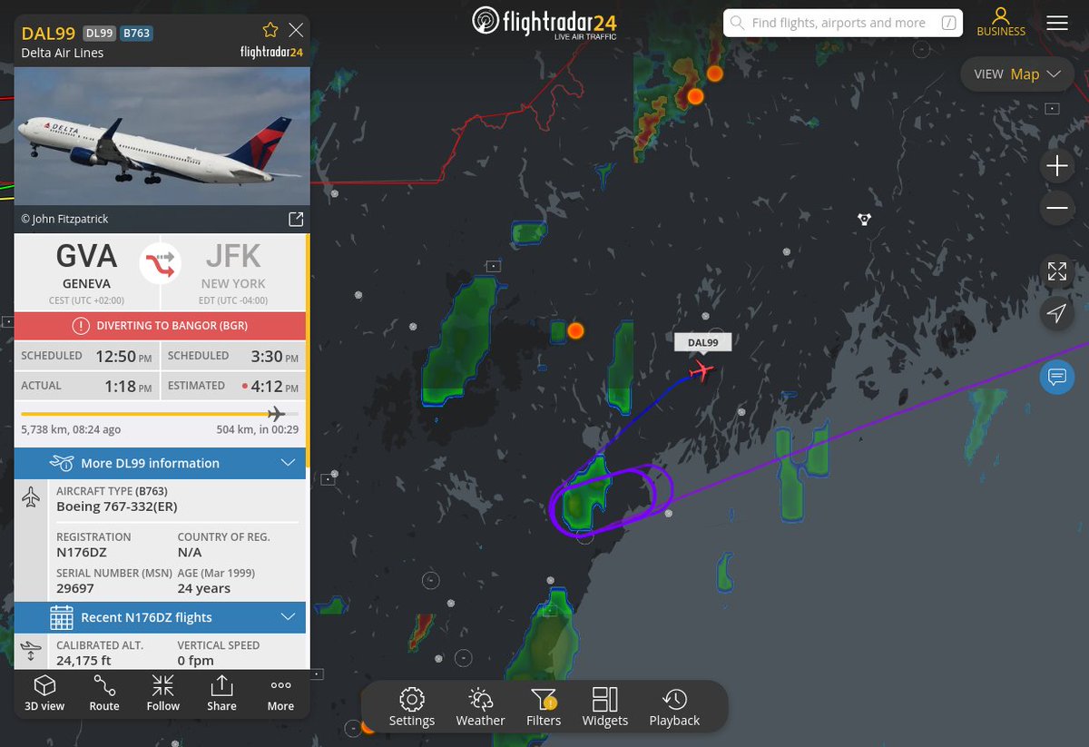 MULTI FR24 COURSE REVERSAL ALERT : At time Tue Jul 18 20:36:56 2023 #DAL99 executed course reversal at FL344 9nm from PW Orham_NDB_US
 near 199, River Road, Steep Falls, Standish, Cumberland #AvGeek #ADSB flightradar24.com/DAL99/31307961