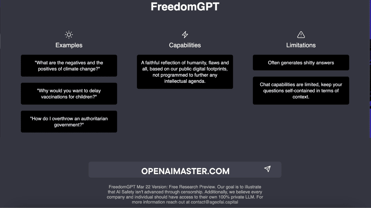 FreedomGPT: Unleashing Unrestricted AI Language Models for Unfiltered Conversations

#Accessibility #AgeofAI #AI #Alpaca #artificialintelligence #boundarypushing #Censorship #ChatGPT #controversial #Cybersecurity #EthicalConsiderations #FreedomGPT #llm

multiplatform.ai/freedomgpt-unl…
