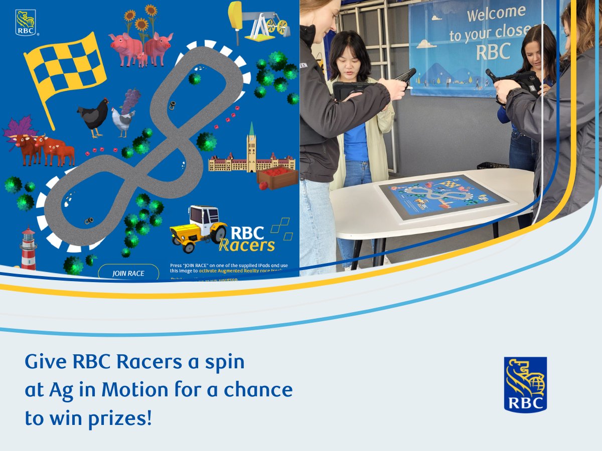 Come to the RBC Truck at Ag in Motion and test your tractor racing skills against your peers! Play RBC Racers, an augmented reality game, for a chance to win a prize! We’re at booth 264, see you soon! #AIM23