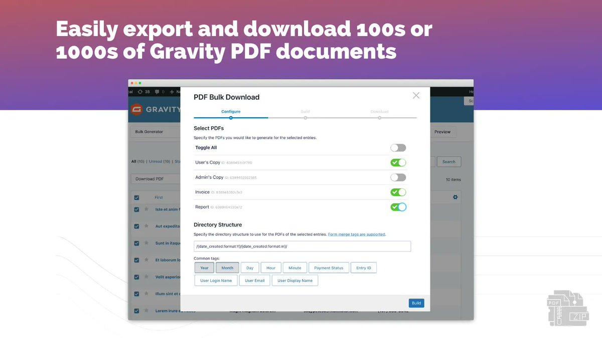 If you're using <a href="/gravityforms/">Gravity Forms</a> to capture a lot of leads ,and each entry has a Gravity PDF document, grab the Bulk Generator add-on to SAVE time. You'll be able to download a zip file with all PDFs docs for all entries in a form 👉 gpdf.us/blkgn #WordPress #GravityForms