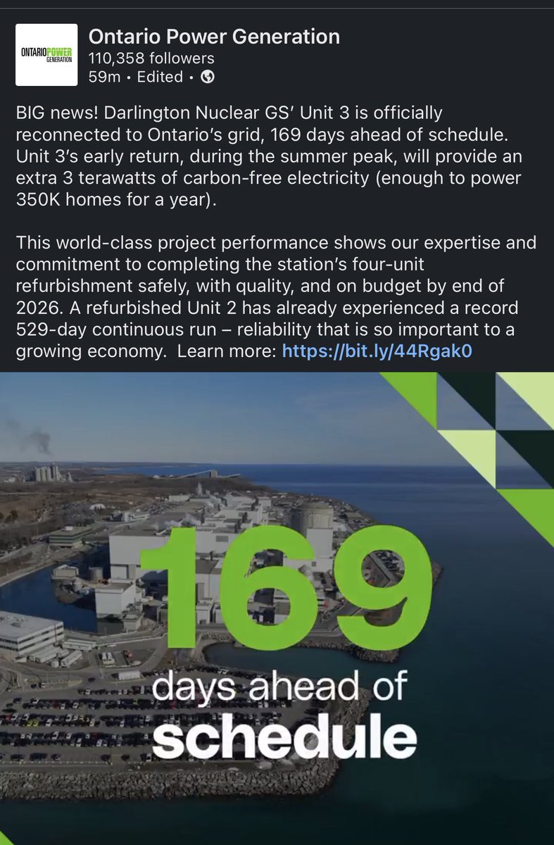 Nothing special happening in Ontario. 

Just a nuclear mega-project finished 169 days ahead of schedule. 

This is a beautiful example of how big things can get done. Worthy of study and emulation. 

New-build nuclear in Ontario is in good hands <a href="/opg/">Ontario Power Gen</a> 

<a href="/BentFlyvbjerg/">Prof Bent Flyvbjerg</a> <a href="/dgardner/">Dan Gardner</a>