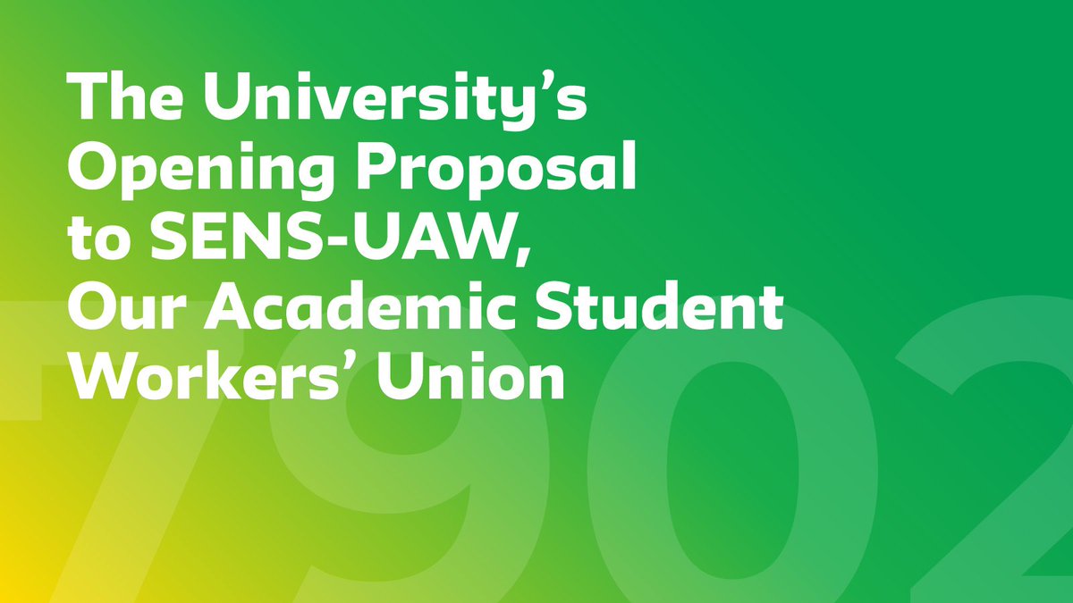 The university's competitive opening proposal for SENS-UAW Local 7902, the union representing Academic Student Workers, includes wage increases; subsidized paid family leave premiums of 50%; pay for necessary training; &amp; mental health support.

More here: drive.google.com/file/d/1FKueTB…
