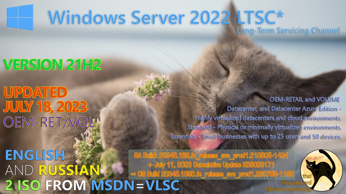WZorNET's tweet photo. 😻📢Windows Server 2022 #LTSC, Version #21H2, (#UpdatedJuly2023)👉https://t.co/d9b5UI9ysk
📋OS Build 20348.1850.fe_release_svc_prod1.230706-1158 with #KB5028171 📋https://t.co/NMegzwx9zI
📁ENGLISH|RUSSIAN, X64, RET-OEM/VL from #MSDN 2-ISO👨💻👉https://t.co/I7iFJGAAW4
👁️by W.Z.T🪄 https://t.co/SeS0GE89ba