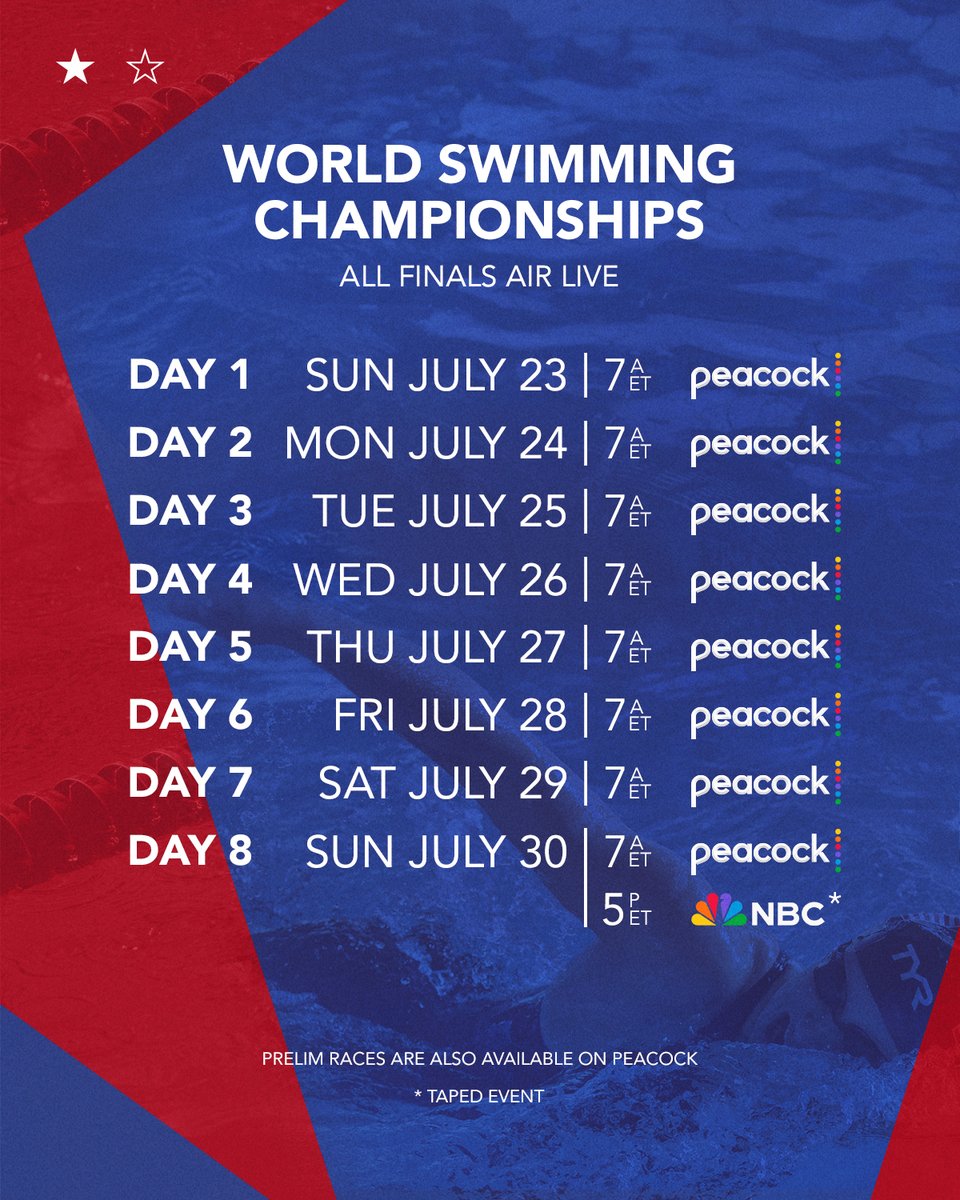 NBCOlympics's tweet image. When and where to watch the 2023 World Swimming Championships. 🏊 #AQUAFukuoka23