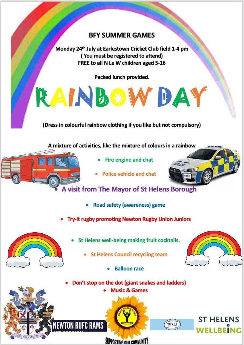 Next week we start our summer games. Free to all N Le W children 5-16. This is not a HAF event so everyone is welcome. Fill and return a form for a replace. We start with Rainbow Day…we are excited 🕺🏻🕺🏻🌻🌻
