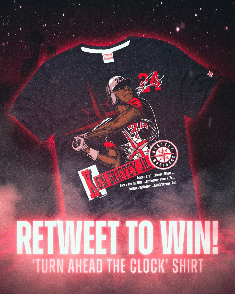 Seattle Mariners (@mariners) on Twitter photo ๐ค RT & FOLLOW <a href="/MarinersStore/">Mariners Team Store</a> TO WIN ๐ค
Hit that retweet button and follow the <a href="/MarinersStore/">Mariners Team Store</a> for a chance to win this Ken Griffey Jr. Turn Ahead the Clock Night T-shirt in honor of the 25th anniversary of that unforgettable night! ๐ค RT & FOLLOW <a href="/MarinersStore/">Mariners Team Store</a> TO WIN ๐ค
Hit that retweet button and follow the <a href="/MarinersStore/">Mariners Team Store</a> for a chance to win this Ken Griffey Jr. Turn Ahead the Clock Night T-shirt in honor of the 25th anniversary of that unforgettable night!