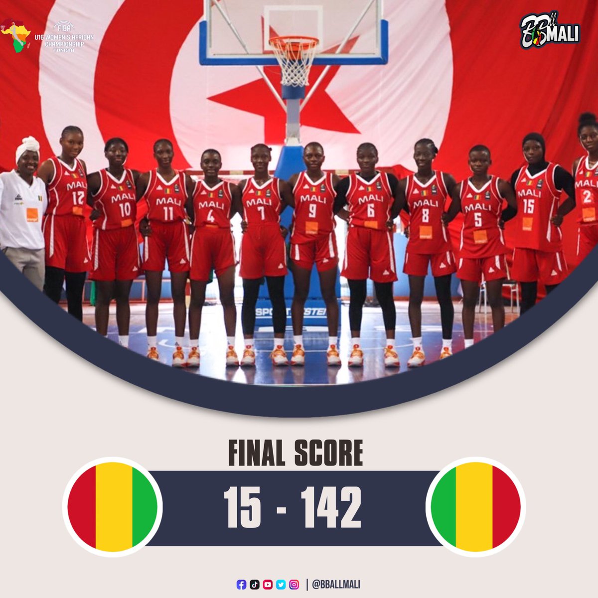 #FIBAU16Africa 🏆 | Filles : Phase de groupe 

4️⃣ victoires / 4️⃣ matchs

Le Mali enchaîne une quatrième victoire sur la Guinée 🇬🇳 pour le compte de son quatrième match du championnat d’Afrique des moins de 16 ans. 

Suivez-nous pour ne rien manquer ! 

#BBALLMALI