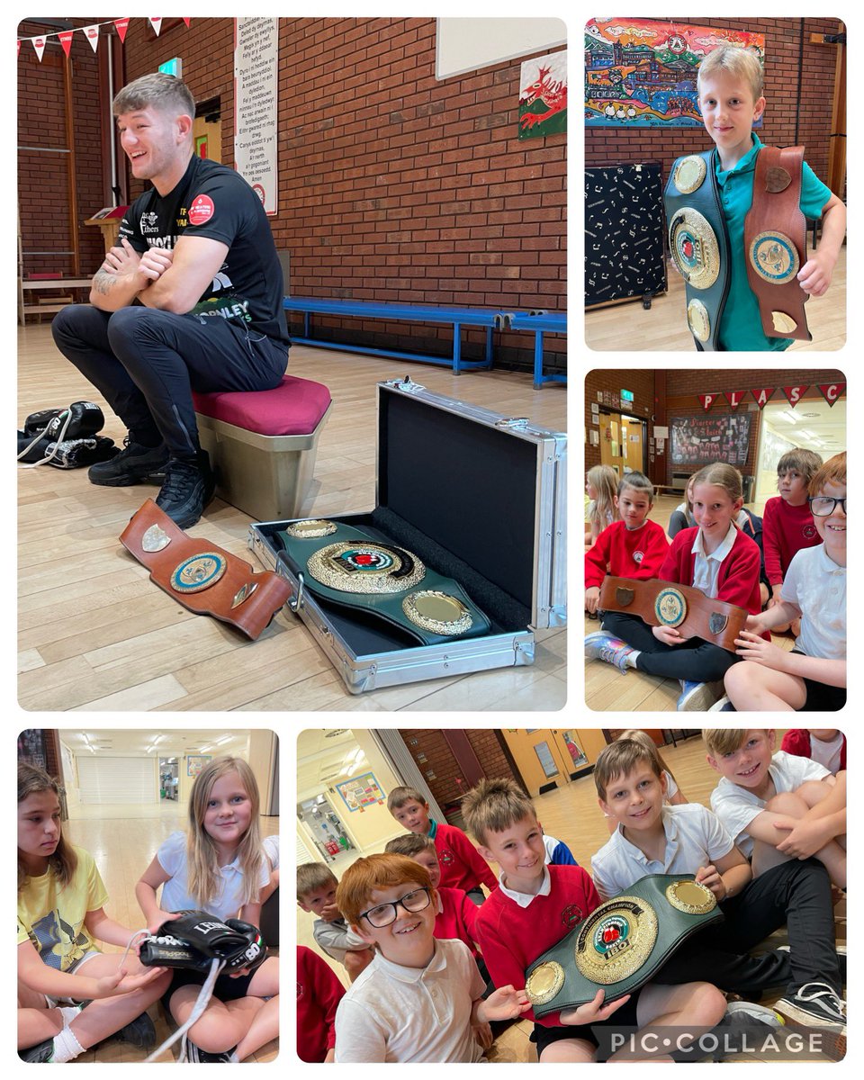 YsgolPlasCoch's tweet photo. Pleser oedd cael cwmni y bocsiwr proffesiynol heddiw, Sion Yaxley. Roeddem wrth ein boddau’n holi Sion am ei yrfa gan glywed ei hanes yn ennill y ddwy felt. Enillodd Sion y belt Celtaidd a’r belt Cyfandirol bythefnos yn ôl. Sesiwn ffitrwydd gwych!!! 🥊 🏴󠁧󠁢󠁷󠁬󠁳󠁿 @SionYax @wrexham https://t.co/EZXlKOgVaE