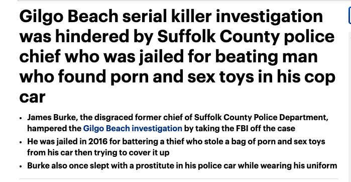 JessPish's tweet photo. Why is it only the Daily Mail who is bothering to point out that women's murders went unsolved -- and more people were victimized -- because a Long Island police chief was a criminal? https://t.co/caVsm8S0nr