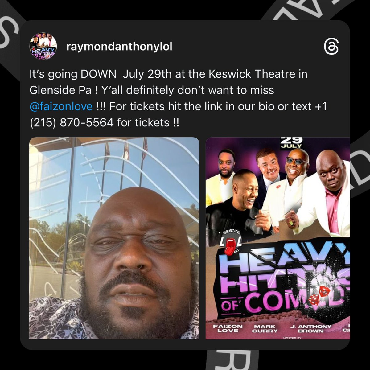 We are just a few weeks away from the hottest show in the city !!! DONT WANNA MISS THIS SHOW !! Click the link in our bio or text +1 (215) 870-5564 now to get your tickets ✅✅✅✅

#phillycomedy #welit🔥 #phillypromoters #laffoutloudentertainment #trending #whattodo