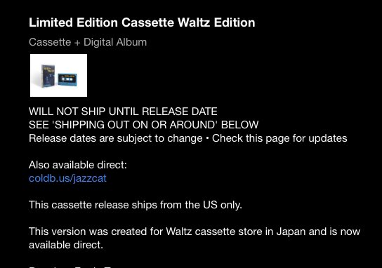 TheDeli23's tweet photo. Jazz Cat is getting another run of cassette tapes! Limited @waltz_tokyo_japan edition available on bandcamp or direct from @coldbusted . Link below. πππ₯
.
.
.
https://t.co/CjhelTfvxV
.
.
.
#damp #beats #jazzcat #cassette #waltztokyo #japan #tx #coldbusted #boombap #lofi https://t.co/7qneK7HTgP