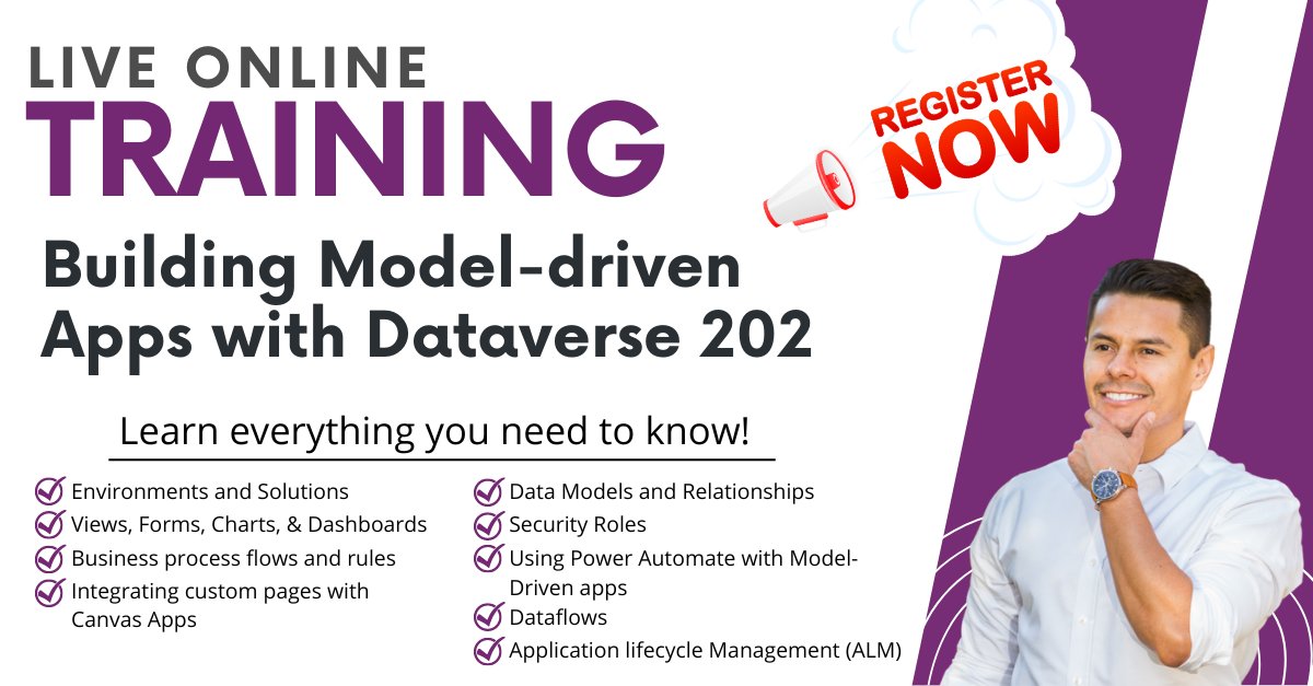 PowerApps911's tweet image. 📚 Ready to level up your app-building skills? 🚀 Join our live and interactive course with Juan from August 21st-25th. Discover the secrets of creating powerful apps without writing a single line of code!💪✨#Dataverse #ModelDrivenApps #Training 📲
ow.ly/cacu50PfxGS