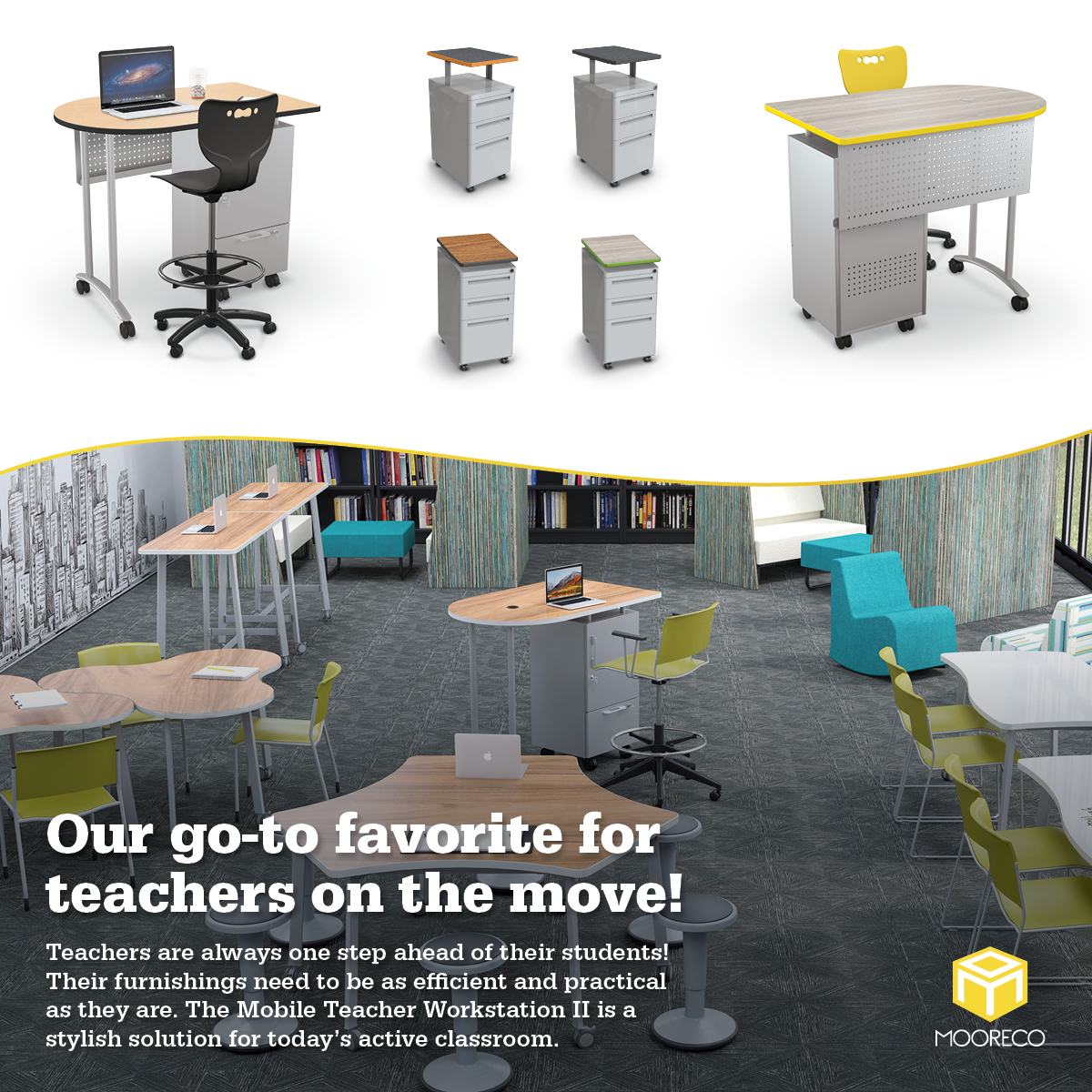 MooreCoInc's tweet photo. Teacher desks need to be as efficient and practical as they are. The Mobile Teacher Workstation II is built with locking casters to tag along from one activity to the next. Order for back to school! #MooreCo #MooreCoInc #backtoschool https://t.co/ZhkLf13fDa https://t.co/1vdB8pYrti