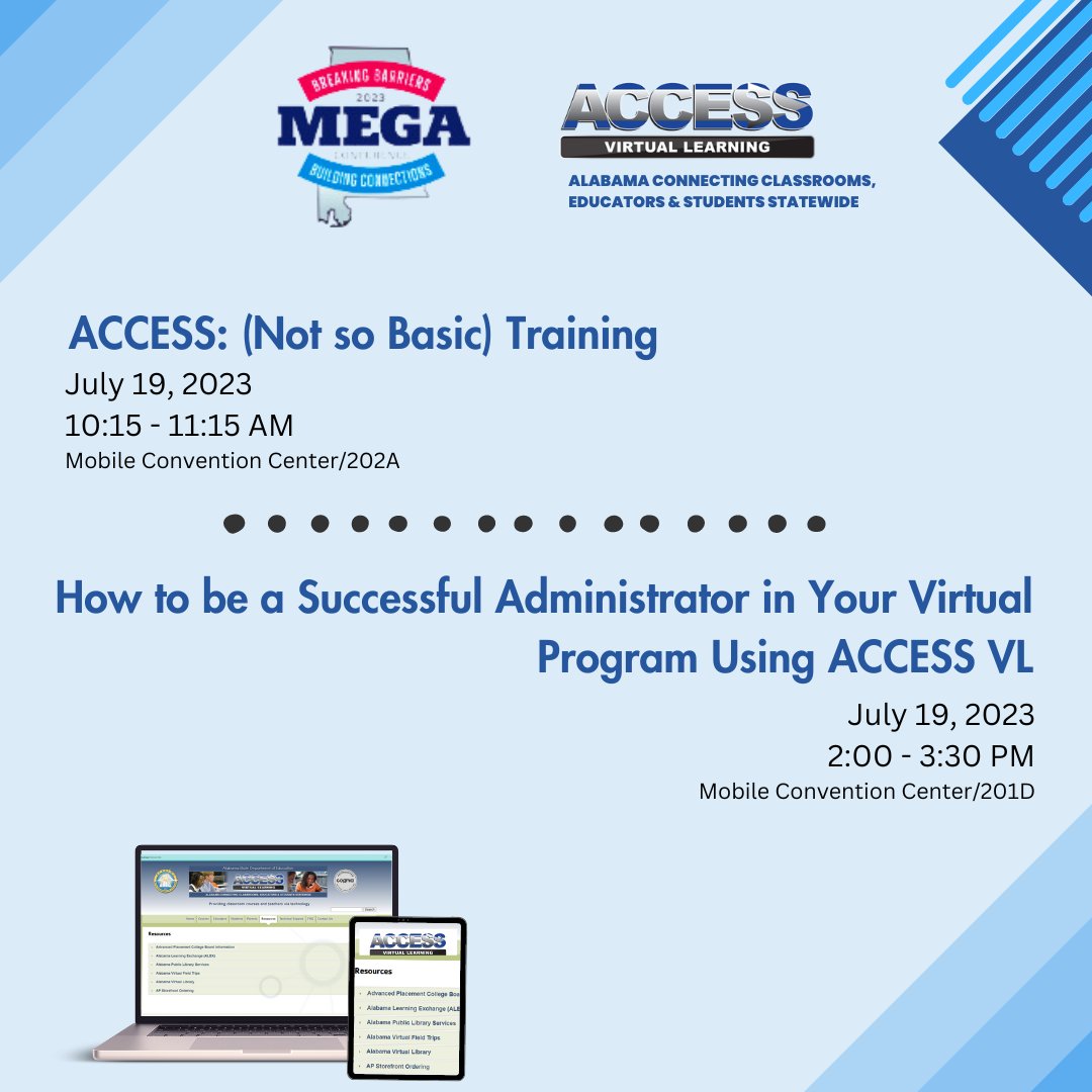 ACCESS_ALSDE's tweet image. These are MEGA 2023 sessions you don&apos;t want to miss! We can&apos;t wait to see you Wednesday!
#accessalsde #alsdeedtech