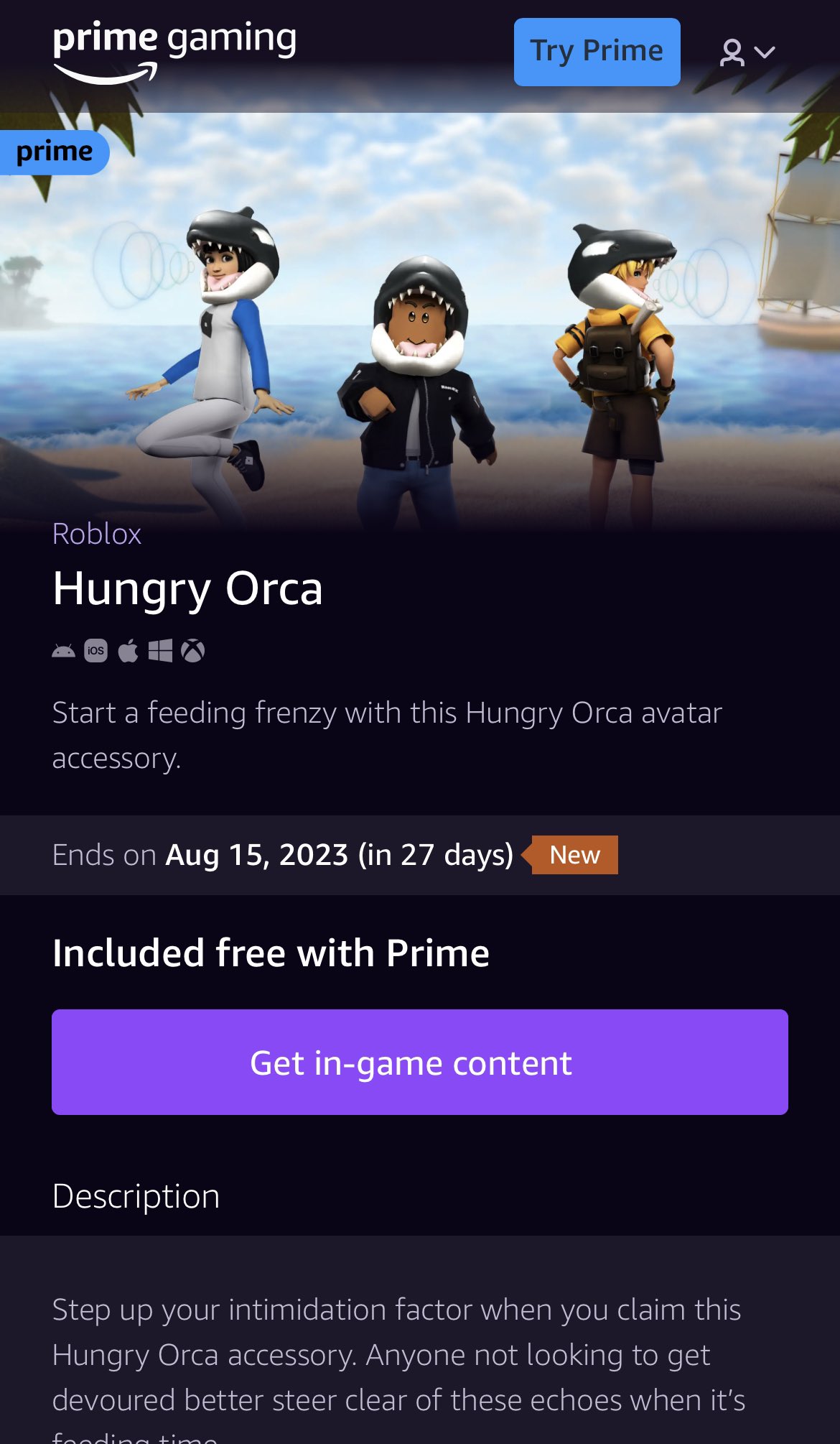 HOW TO GET Hungry Orca! (ROBLOX  PRIME GAMING 2023) 