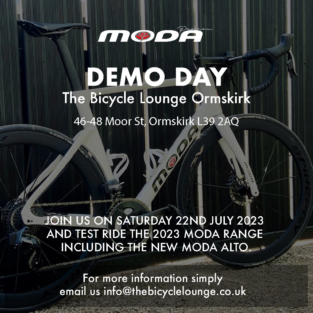 Moda Bikes 🌹 (@moda_bikes) on Twitter photo Moda demo day <a href="/bicyclelounge/">The Bicycle Lounge</a> ormskirk this Saturday 10am-3pm!
Email or call The Bicycle Lounge to book in a test ride! Moda demo day <a href="/bicyclelounge/">The Bicycle Lounge</a> ormskirk this Saturday 10am-3pm!
Email or call The Bicycle Lounge to book in a test ride!