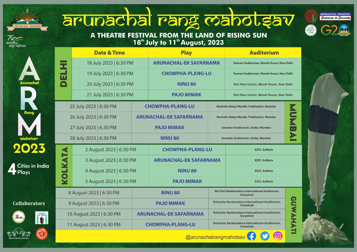 ARM_2023_'s tweet photo. The Dates, Venue &amp; Time of our shows are out! Book your tickets now! Click the website link in the bio!Entry is free for all in Delhi.
#ARM2023 #arunachalrangmahotsav #arunachalpradesh  #delhi https://t.co/iK9s9G8jPo