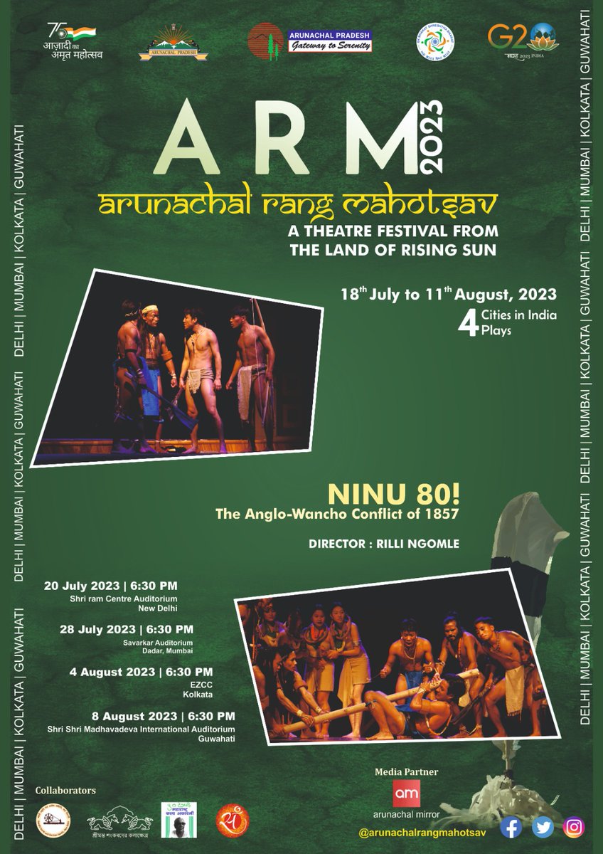 ARM_2023_'s tweet photo. Here is the list of our Shows!Arunachal-Ek Safarnama, Chowpha-Plang-Lu, Poju Mimak and Ninu 80.
Ticket booking for Delhi is open now. Mumbai slot will open on 21st July. For more updates keep following us!
#ARM2023 #Arunachalrangmahotsav #arunachalpradesh #delhi https://t.co/YCM5NKuTv1