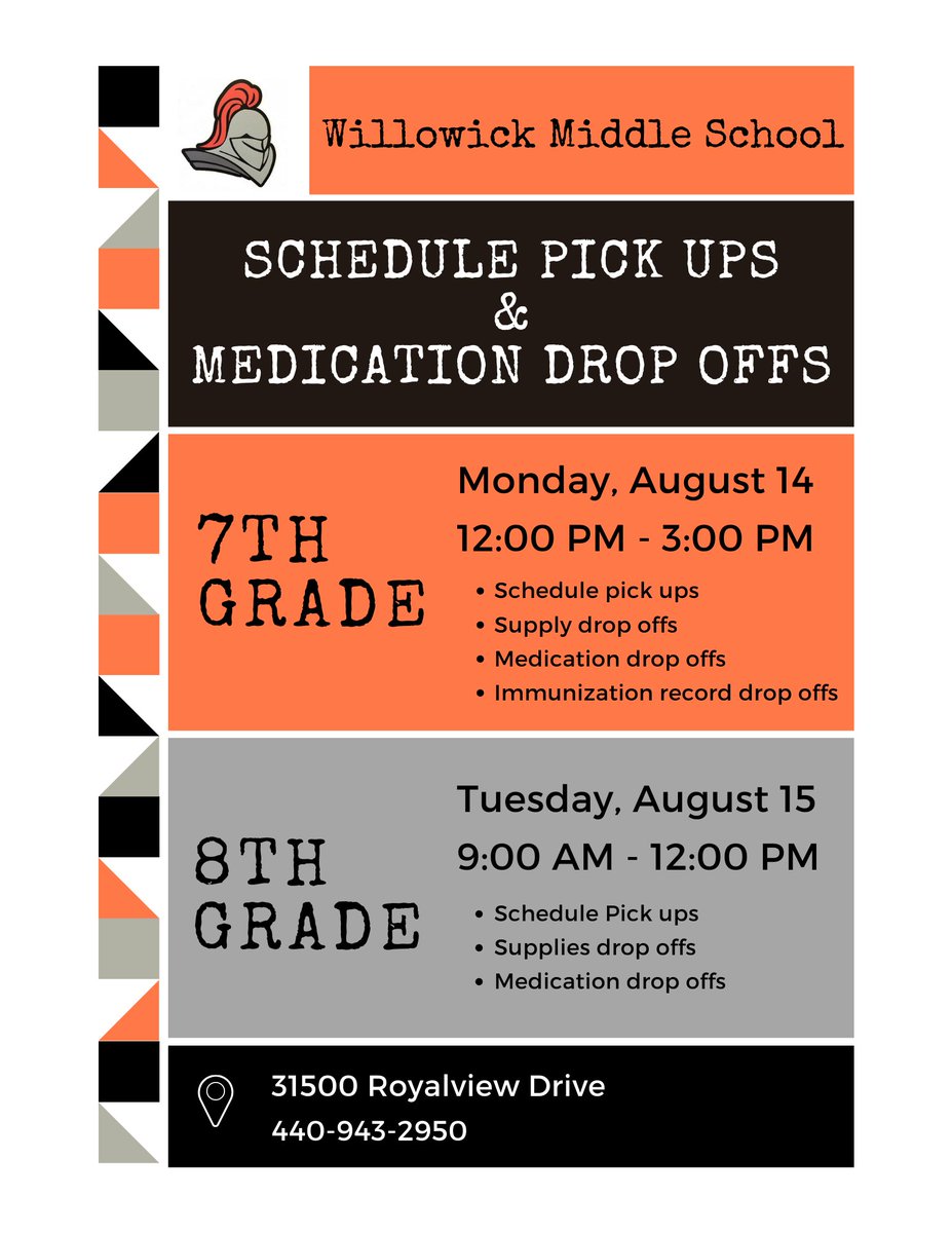 See our seventh and eighth grade schedule pick up dates below: