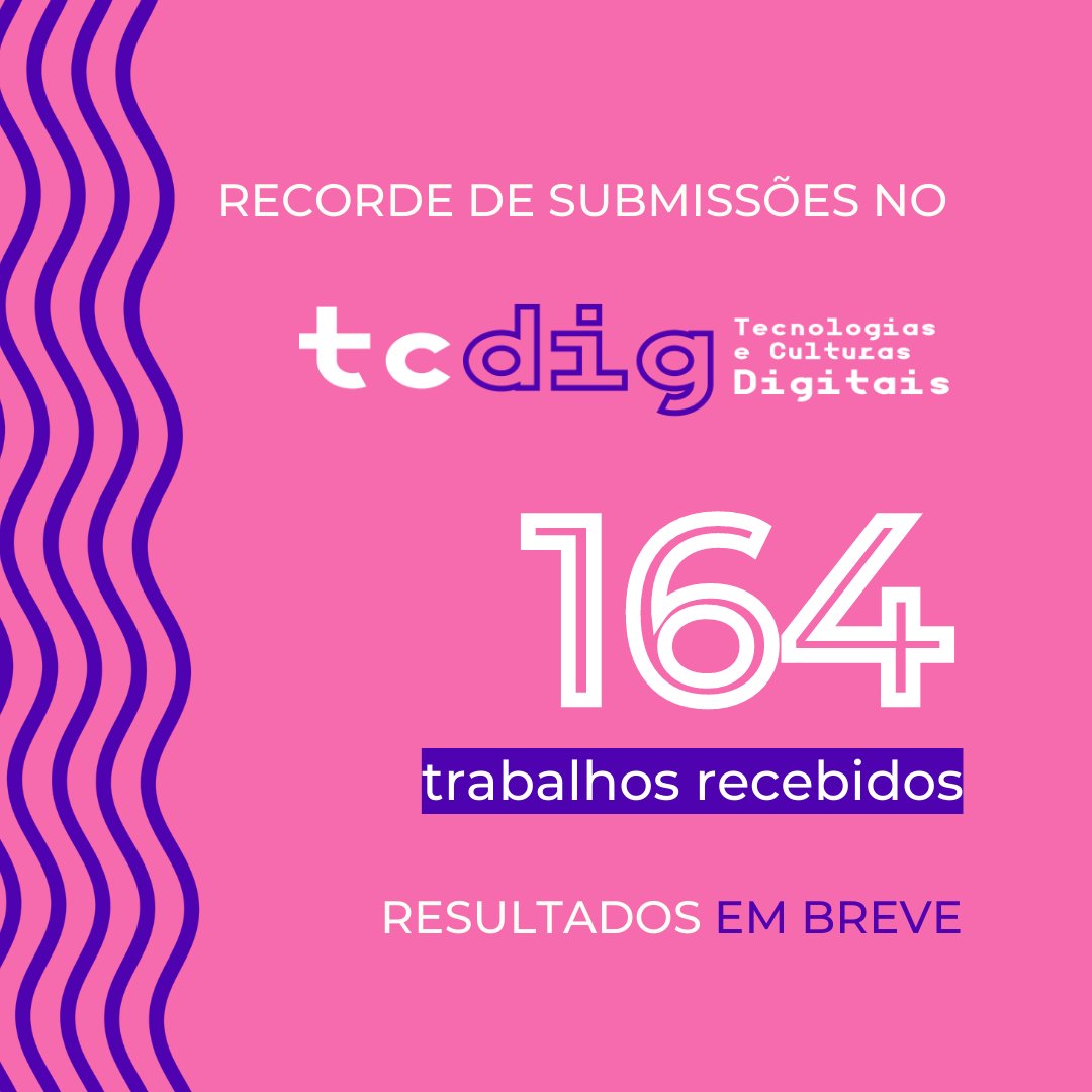 O GP TCDIG bateu recorde com 164 resumos recebidos🎉. Agradecemos a todos que enviaram trabalhos! Atenção às próximas datas:

26/07 - divulgação dos aceites (pode sofrer alteração).
02/08 - programação no site.
16/08 - prazo para entrega dos artigos completos. 😉