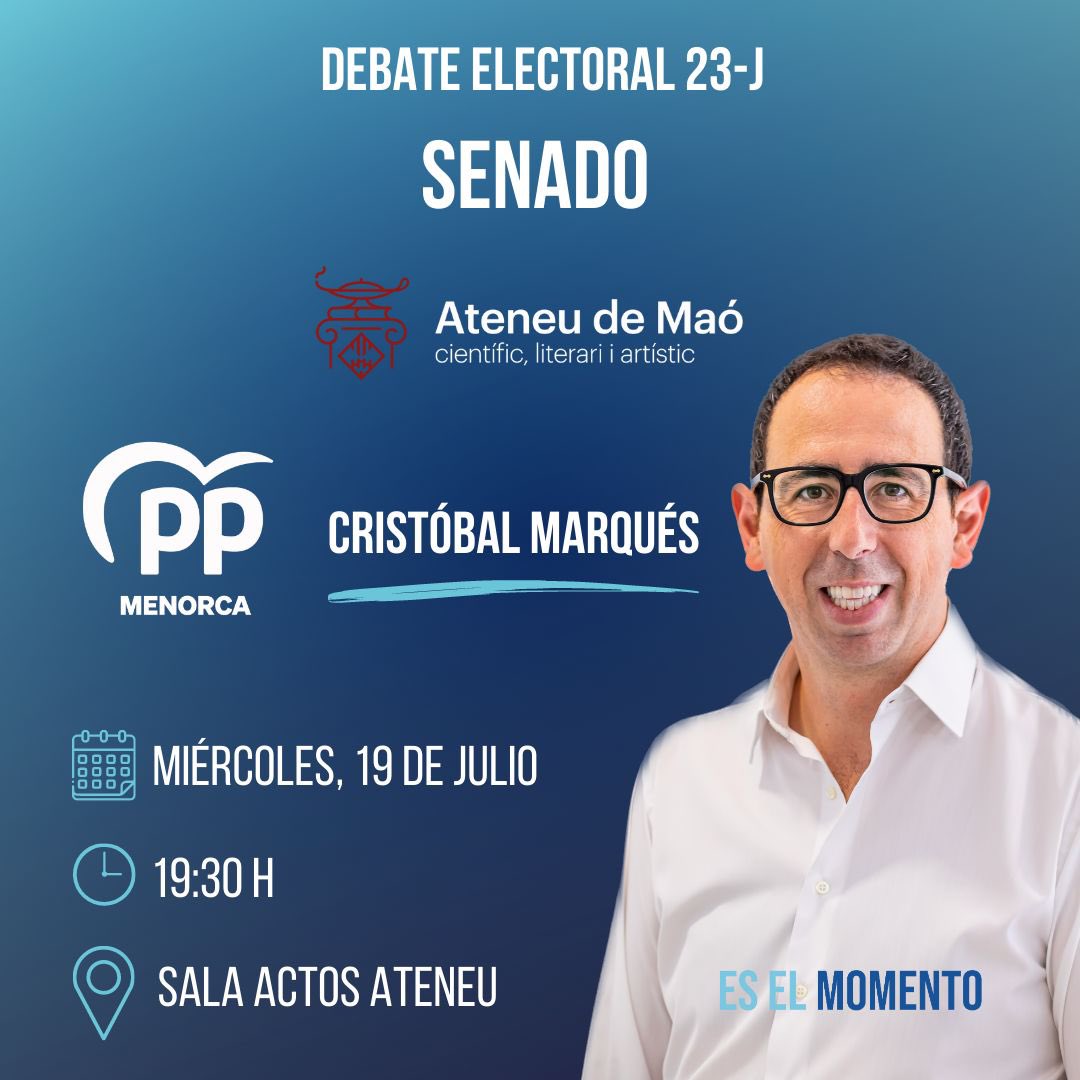 Mañana, debate electoral organizado por el Ateneu. #eselmomento #menorca 

⏰19:30 h.
📍Sala Actos Ateneu.