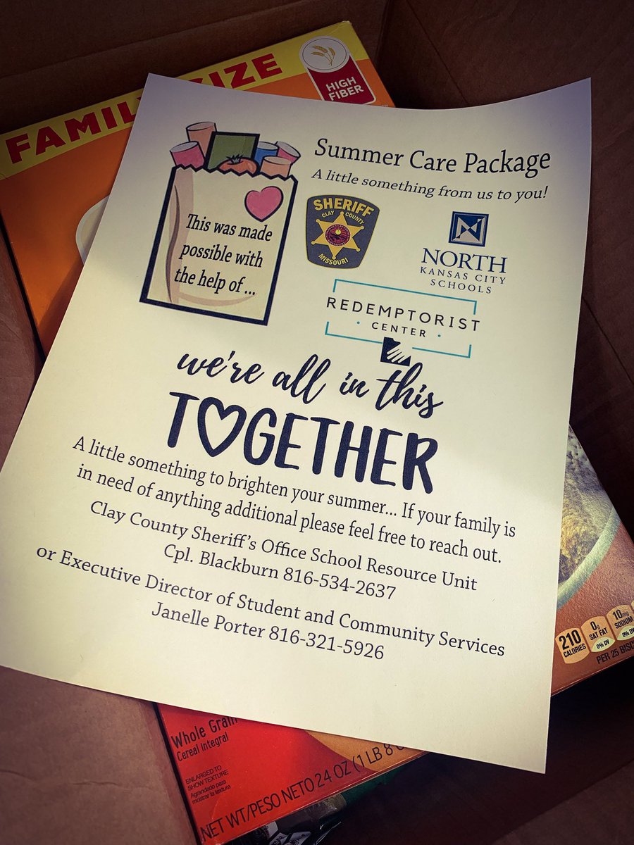 School Resource Deputies delivered boxes of food yesterday from Redemptorist Center to <a href="/NKCSchools/">NKC Schools</a> families who could use a little help over the summer. They delivered food to 30 families for 140 total people.