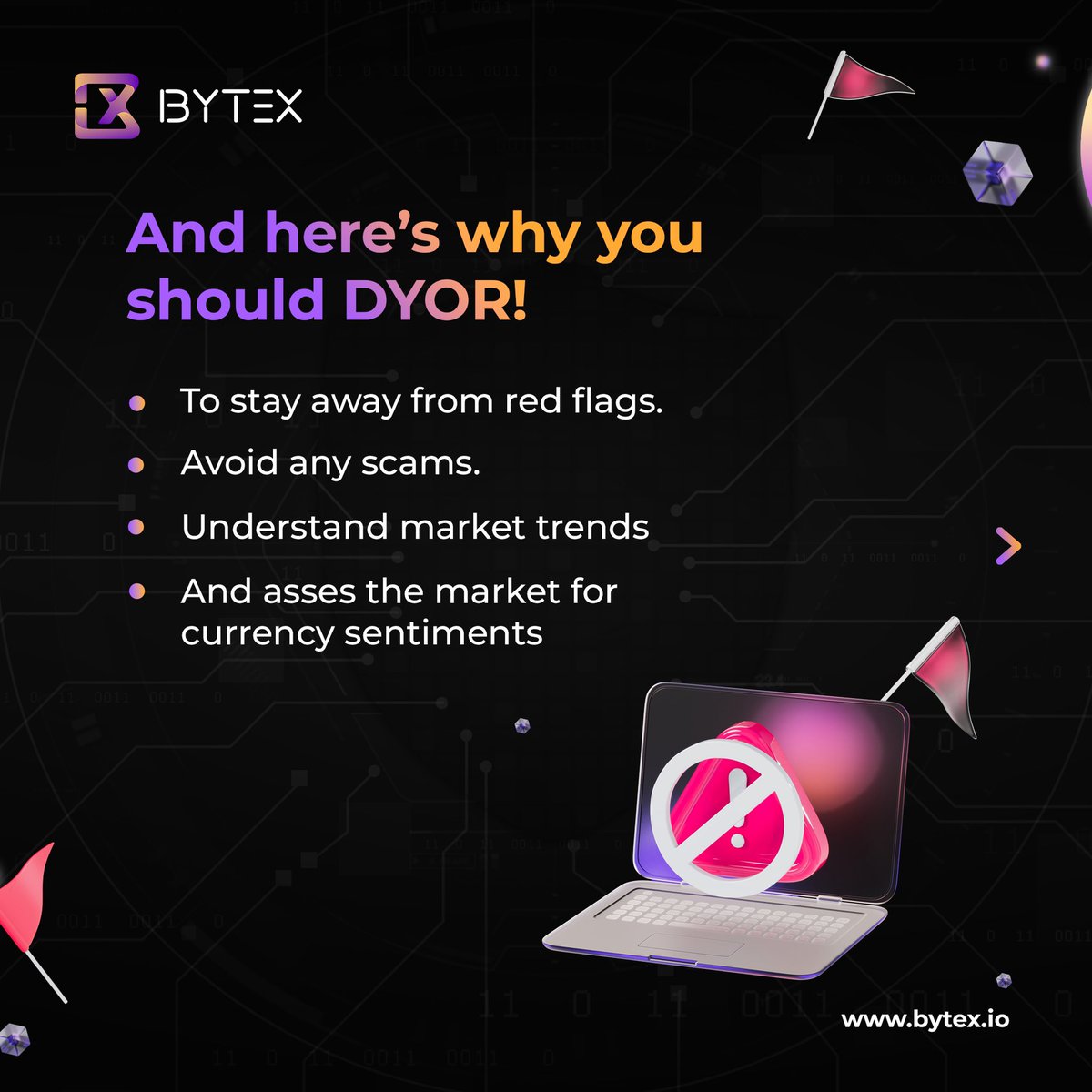bytex_io's tweet photo. It’s the internet era, and you have the power to gather all the information and data you need before making a trading decision. Follow these DYOR rules to make informed and efficient decisions while trading!

#Bytex #Bytexapp #DYOR #cryptoresearch #cryptotrading #cryptocurrency https://t.co/bfTqOntgQW
