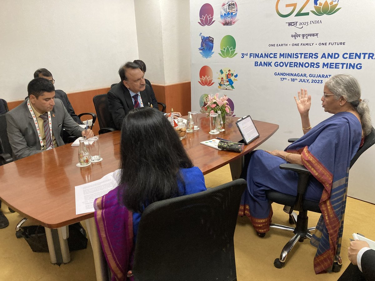 Finance Minister of Nepal Dr. Prakash Sharan Mahat called on his Indian counterpart Nirmala Sitaraman & discussed mutual cooperation & bilateral relations on sideline of 3rd finance ministers and central bank governors of G-20 country meeting being held in Gujrat on 17-18th July. https://t.co/k5spVHE7Ox