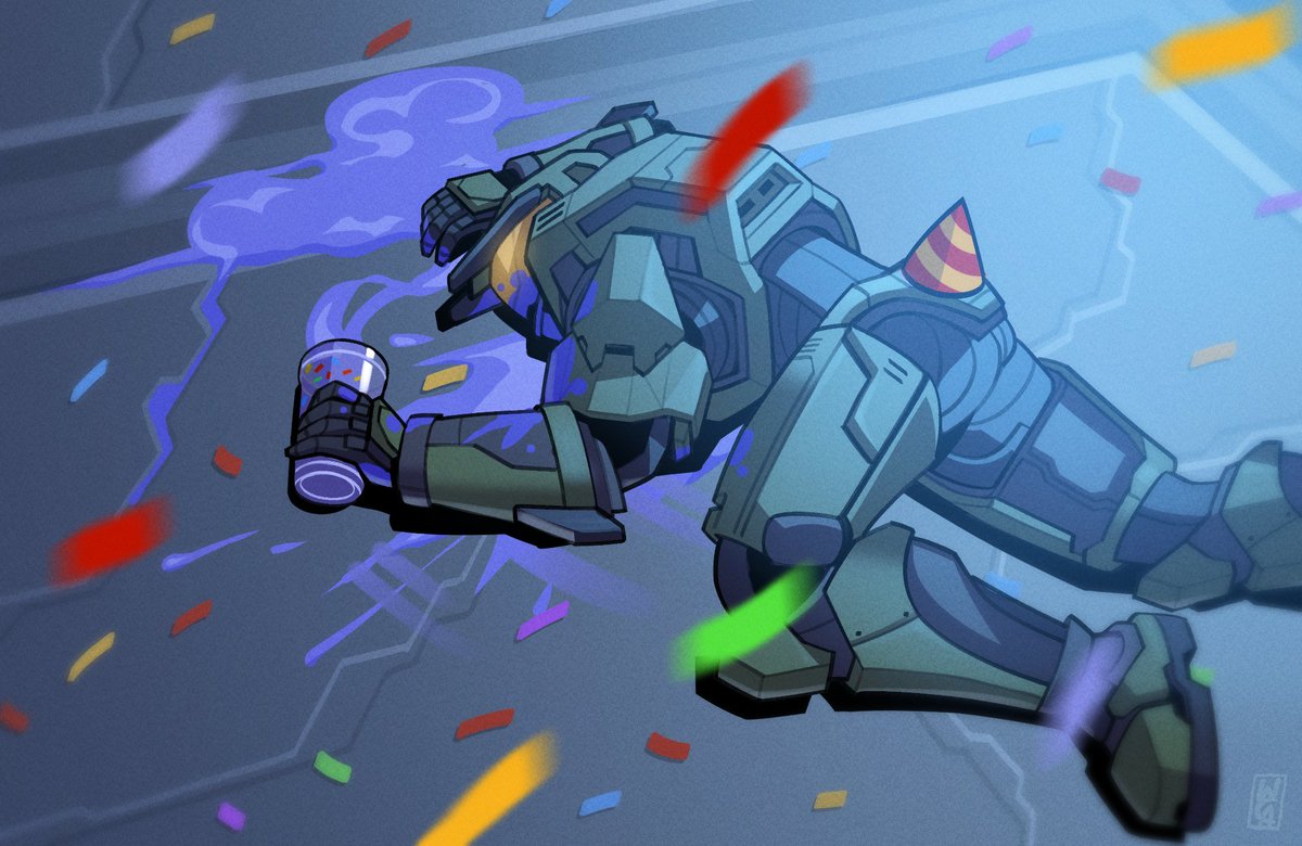 willclementsart's tweet photo. We're a little late to this trend but lets just pretend we're not 🫣

Commission for @aWildKarp of CE Master Chief celebrating a certain birthday. 

#Halo https://t.co/zPh0sy4bH7