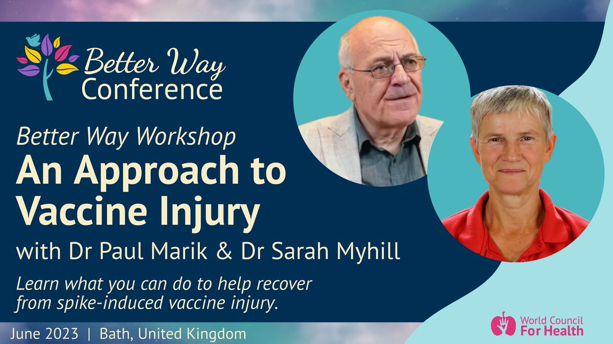 FreeWCH's tweet photo. We are pleased to release this exclusive #BetterWay Workshop with Dr Paul Marik (@drpaulmarik1) &amp; Dr Sarah Myhill (@MyhillNews) to the world! Learn what you can do to help recover from spike-induced vaccine injury.

➡️https://t.co/qpr2zM2ETL

#BetterWayConference #VaccineInjuries https://t.co/x8poeEEFu3