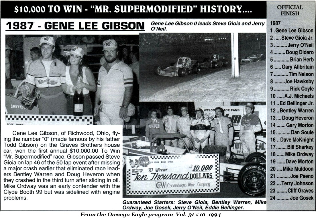 OswegoSpeedway's tweet photo. #NewCoverImage 🏁 The original #MrSupermodified Gene Lee Gibson (1987). $10,000 to win for the @Novelis #Supermodifieds at Oswego Speedway this Saturday night presented by C's Beverage Center of Oswego. #SteelPalace https://t.co/kaBrdgD8me