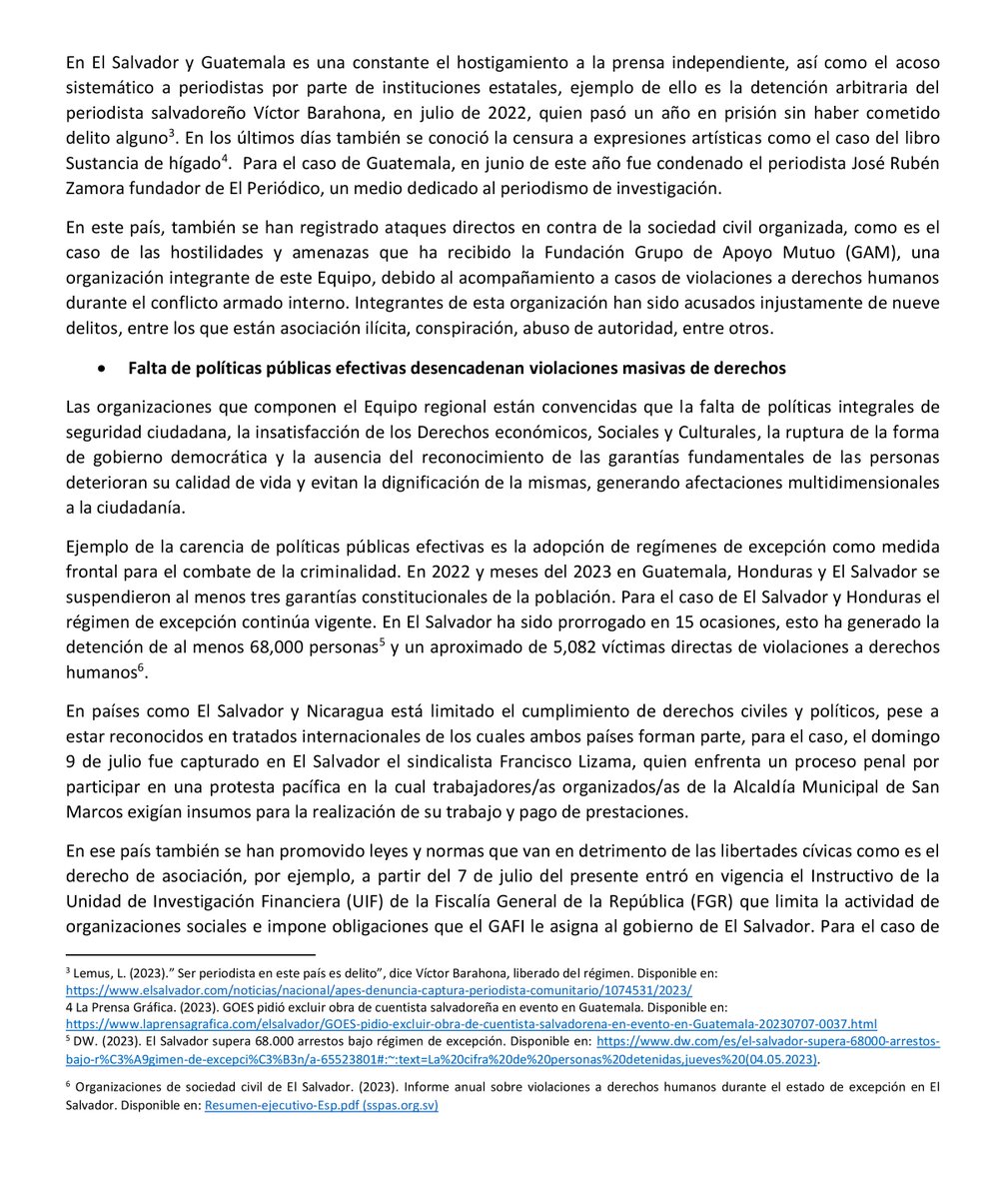 FESPAD_sv's tweet photo. El @equipo_ca, del cual @FESPAD_sv es parte, se pronuncia ante tendencias y retrocesos en materia de #DerechosHumanos en la región.

@VOCESDiarioSV @prensagrafica @EFE_ACENTRAL @ElMundoSV @focostv @arpassv @ysuca91siete @radioyskl @tcsnoticias @TVMElSalvador @radioyskl @CNNEE https://t.co/fnacWmVqVa